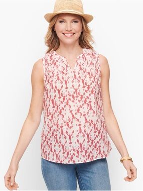 Talbots Sleeveless Split-Neck Lobster Print Top Size XL petite